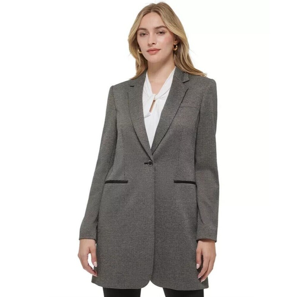 Tommy Hilfiger Women's One-Button Topper Jacket contrast elbow pads Blazer 0